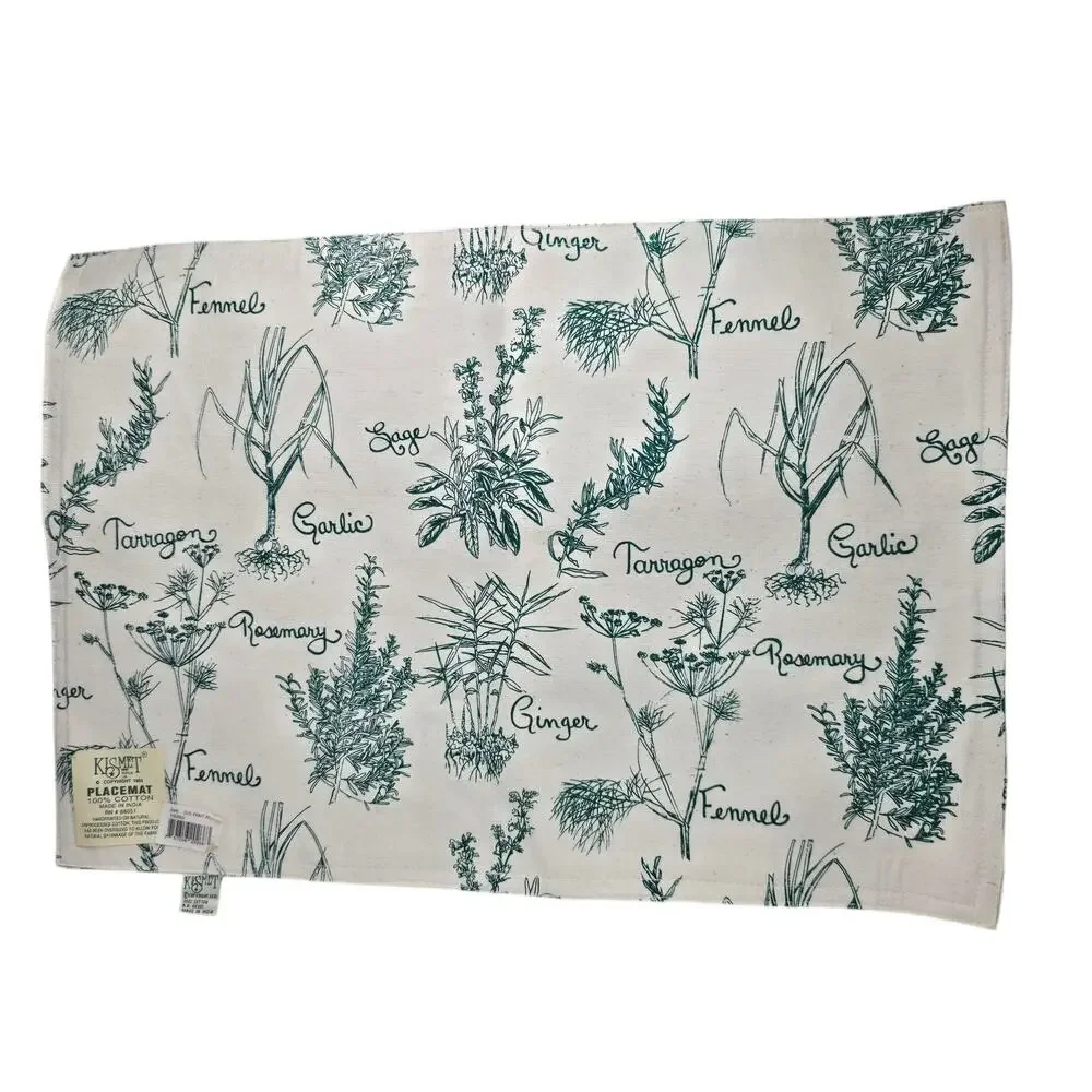 Vintage 1993 Kismet Cotton Placemats Set of 4 Botanical Herb Garden Cottagecore